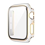 [YGGSTORE] Apple Watch互換品 カバー 保護ケース 40mm/41mm/44mm/45mmバンパー シルバー 銀 ブラック 黒 傷防止 防塵 耐久 耐衝撃 40/41/42mm用, ホワイト×ゴールドライン)