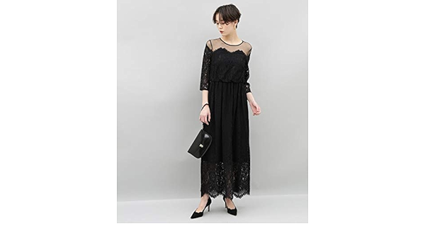 Amazon Co Jp アダムエロペ ワンピース チュールパネルレースドレス レディース クロメイン 日本 F Free サイズ 服 ファッション小物
