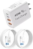 タイプc 充電器 USB Type-C 充電器 合計 PD40W 急速充電 GaNIII技術対応 USB-A & Type-C コンセント式電源アダプター 搭載iPhone 17air/pro max/16/15/14/13/SE3 iPad、Android/タブレット (a白2m2m, 40w)