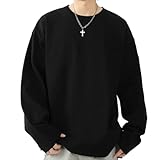 [Cailin Kailun] 長袖Tシャツ メンズ 綿100% 吸汗性 抗菌防臭 大きいサイズ 無地 丸首カットソー インナーシャツ シンプル オシャレ 春秋冬 ブラック 3XL