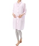 87048 マタニティ 7分袖 上下セット 前開き のびのびウエストパンツ フロントホック開閉 チュニック丈 吸湿 保温 妊婦 産前 産後 春 夏 パジャマ ルームウェア 寝間着 入院準備【ピンクボー