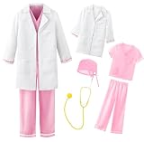 [ReliBeauty] お医者さんごっこ 子供用白衣 キッズ コスチューム 衣装 ハロウィン 仮装 子供 男の子 女の子 ドクター コスプレ なりきり 聴診器付 5点セット ピンク 140