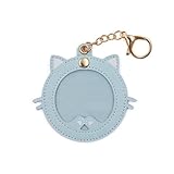 缶バッジケース かわいい 猫型 缶バッジカバー PUレザー キーホルダー式 透明 かんばっじ保護 収納 コレクション ディスプレイ アニメグッズ 65mm バッジ 対応(65mm ライトブルー)