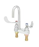 T & S真鍮b-0892-fcデッキマウントMedical蛇口with plain-endリジッドGooseneck and 4-inch wrist-actionハンドル
