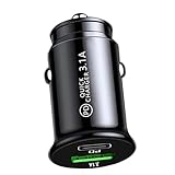 自動車電話充電器アダプター、自動車充電ポートアダプター | A+C タイプ C カーチャージャー アダプター 3.1A USB カーチャージャー 小型アダプター 急速充電 PoA + C ミニ車の充電器 PD 急速充電車のシガー ライター 3.1A 1 対 2 USB ポータブル アダプタ