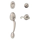 Schlage F60 V PLY 619 FLA Plymouth Handle Set with Flair Lever Interior, Satin Nickel by Schlage Loc