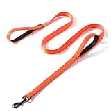 PetGround 犬 リード ダブルハンドル 小型犬 中型犬 サブグリップ付き 反射 しつけ 訓練 柔らかい クッション 犬用リード 丈夫 可愛い おしゃれ (オレンジ, 150cm)