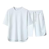 [SHOREKEEPER] Tシャツ メンズ 半袖 上下 セット ハイローヘム ゆったり 夏服 ジャージ メンズ 上下 通気防臭 スポーツウェア 吸汗速乾 快適 お洒落 無地 カジュアル 部屋着 (ホワイト, XL)