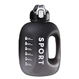 ウォーターボトル シリコンストローとハンドル付き2Lデュアルカラーボトル 漏れ防止スポーツウォーターボトル 容量スケール付きモチベーションボ