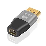 Duttek 8K Mini DP to DPアダプタ, Mini Displayport to DisplayPort 1.4 延長アダプタ 32.4Gbps Mini Displayport メス to Displayportオスアダプター (1パック Mini dp メス-dp オス)