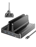 VAYDEER Adjustable Plastic Vertical Laptop Stand with USB Desktop Notebook Holder Space-Saving 3 in 1 Dock Station for All MacBook Pro Air, Mac, HP, Dell, Microsoft Surface, Lenovo (Black)