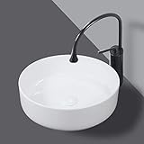 Winzo 小型ラウンドバスルームベッセルシンク 薄型モダンデザイン、キャビネットバニティトップ洗面台、セラミックホワイト WZ6176
