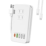 TOPWE 電源タップ USB-C Type-C usb付き PD 32W USB コンセント 延長コード USB-Cポート USB-A ポート ACコンセント搭載 ケーブル収納式 PSE技術基準 AC1400W出力 急速充電器 USB Cケーブル付き ノートPC MacBook iPhone 対応 (USB-C＋QC急速ポート＋３USB-A・ホワイト)