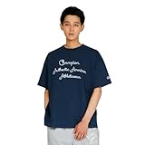 [チャンピオン] 半袖Tシャツ 半袖 丸首 綿100% cotton USA ガーメントウォッシュ Relax Fit グラフィックロゴプリント ショートスリーブTシャツ メンズカジュアル C3-B327 メンズ ネイビー