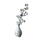 一輪挿し　プリザーブドフラワー　造花　花器付き　陶器　セラミック　ポット　セット　フラワーアレンジメント　インテリア　アンチーク　レトロ　リビングルーム　梅の花　ハクモクレン　フェイクグリーン　人工花