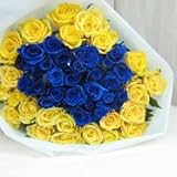神秘の青いバラと黄色のバラの５０本ブーケ☆（生花）