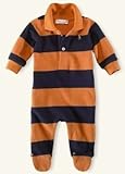 Ralph Lauren(ラルフローレン)襟付ボーダー　カバーオール 足付き（赤色、黄色、緑色、オレンジ）【月齢：6ヶ月】（並行輸入品） (オレンジ) [並行輸入品]