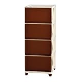 チェスト 4段 スリム プラスチック 鏡面仕上げ /ブラウン