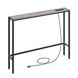 MAHANCRIS ナローコンソールソファテーブル 充電ステーション付き スキニーバックソファテーブル 長さ39.5インチ x 幅5.9インチ x 高さ31.5インチ ロング玄関テーブル リビングルーム、廊下、玄関、グレージュ用 CTHG968E01