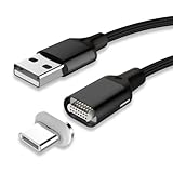 Zackaria マグネット 充電ケーブル 1m 2m データ転送 3A 急速充電 LED usb Android タイプc 対応 14ピン ブラック マグネット式 磁石 磁気 充電コード (Type-C端子+ケーブル) (1m)