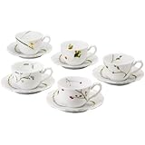 NARUMI(ナルミ) カップ ソーサー セット 里花暦(さとはなごよみ) 花柄 アソート 260cc 5客セット 電子レンジ温め対応 日本製 40912-32953