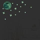 HYSENM ウォールステッカー 蛍光 星と月 ウオールシール 夜光 壁紙シール 蓄光ステッカー 子供部屋 飾り 寝室 ベビールームステッカー グリーン