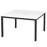 SINAPP ワークデスク PCデスク 会議 事務 机 作業台 配線穴付 SIK3180 ホワイト, 幅120cm