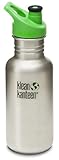 Klean Kanteen 18 oz Stainless Steel Water Bottle (Sports Cap 3.0 in Bright Green) - Brushed Stainles