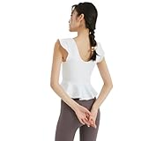 [Yomoment] カップ 付き フリルトップス 半袖 シャツ ヨガウェア ブラトップ