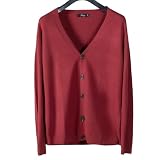 メンズVネックニットカーディガンセーター、ブラック (JP, アルファベット, M, 6XL, レギュラー, Long, 赤い)