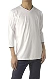 [FLAG ON CREW] (フラグオンクルー) Vネック 7分袖 Tシャツ メンズ 無地 カットソー フェイクレイヤード / D2E / 3L ホワイト・white