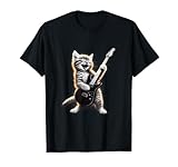 ギターを弾く猫 - 面白いロックミュージックギター猫 Tシャツ