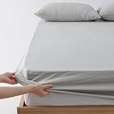 クモリ(Kumori) ボックスシーツ ダブル 140X200cm 洗いざらし 柔らかい 肌触り 無地 耐久シワ加工 洗える 吸湿速乾 着脱簡単 オールシーズン ベッド/マットレス/敷き布団対応 ベッドシーツ シーツ マットレスカバー ベッドカバー (140X200cm, ライトグレー)