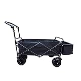 屋外ガーデントロリー、折りたたみ、便利な旅行キャンプ頑丈な休日プッシュプル車、テールポケット延長、大容量負荷80キロの4輪オフロードホイール回転トロリー (色 : 黒)