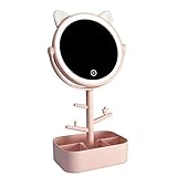 Lecone LED化粧鏡 女優ミラー 卓上ミラー 180度調整可能 スタンドミラー LEDライト メイク 化粧道具 円型 収納ケース 可収