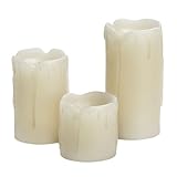 Sternoホームcg19512cr Flameless Candle、Miniピラー、クリームワックスwith Melted Top 3 - pk。 2"x2", 2"x3", 2"x4" ホワイト