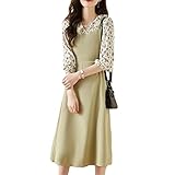 [ビーエヌワン セレクト] ワンピース 小花柄 ドッキング キャミソールワンピース 膝下 丈 長袖 春 秋 レディース グリーン XL