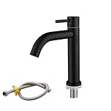 BLAESIFF 洗面台用シングル冷水蛇口、モダンなシングルレバー洗面台用蛇口、黒、給水ホース付き