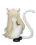 [kuroobaa] 猫耳カチューシャ しっぽ 2点セット ねこ コスプレ コスチューム ハロウィン 仮装 小物 (ホワイト（耳の中 ピンク×ホワイト）)