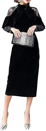 シオン ワンピース ベロア フォーマル 高級 レース 結婚式 パーティー セミフォーマル レディース イブニングドレス 通販 Amazon