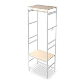 【エセスシリーズ】 ハンガーラック 稼動棚 8段階 高さ調節可能 コート収納可能 サイドフック付き ナチュラル/ホワイト