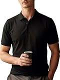 [SUPMENG-TJ] 【Smooth Smart 301】ポロシャツ メンズ 半袖 ビジネス 夏用 トレーニングウェア 吸汗速乾 ボタンダウン 冷感 無地 Uネック スポーツ ゴルフ 通勤Tシャツ QINGWU (L, ブラック)