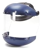 Sellstrom 38110 Series Blue Plastic Crown/Chin Guard and Clear Window Protective Faceshield with Rat