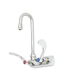 T&S Brass B-1115-132X-02 Workboard Faucet, Wall Mount, 4-Inch Centers, 132X Gooseneck, B-Wh4 Handles