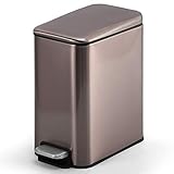 ゴミ箱 蓋つき ペダルペール ステンレス製 コンパクト 音無し 防臭 場所とらない ステンレス 5L 四角 おむつ なまごみ おしゃれ 消臭 密閉 静音タイプ-キッチン、リビングルーム、トイレ室内用/ステンレスゴミ箱足踏み家庭用部屋トイレリビング蓋付きアイデア狭位トイレゴミ箱 (ローズゴールド,5L) [並行輸入品]