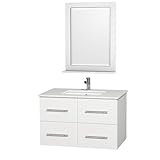 ウィンダムコレクションセントラ36インチシングル洗面化粧台マットホワイトのホワイト人工石Top with Square磁器アンダーマウントシンク