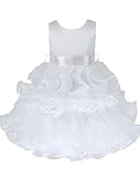 絹織物とオーガンザ、子供ドレス、セレモニー、洗礼式、ベビードレス、サイズ S/M/L/XL (90cm, ホワイト) W232b-XL#
