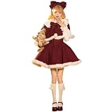 [SDSXZWG] 地雷系 セットアップ ワンピース レディース クリスマス 3点セット ポンチョ キャミソールワンピース ブラウス 蝶結び 毛襟 ラペル 量産型 トップス お姫様 ロリータ サンタ服 新年 デート パーティー 普段着 (レッド, M)