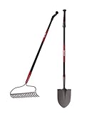 Kylin Garden Tool Set - Include 12 Guage Round Point Shovel and 16T One Piece Forged Bow Rake with 3