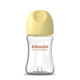 Fytoo Aibaolo　新生児の哺乳瓶 口径が広いガラス瓶 新型の膨れと爆発を防ぐ抗菌の赤ちゃん乳瓶240ml (黄色)